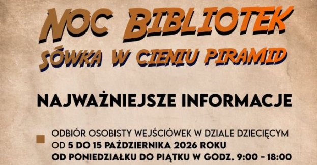 17 października o godz. 17:00 Biblioteka Miejsko-Powiatowa w Kwidzynie zaprosi mieszkańców na Noc Bibliotek pod hasłem „Sówka w cieniu piramid”. Program nawiąże do starożytnych cywilizacji i znanych opowieści.